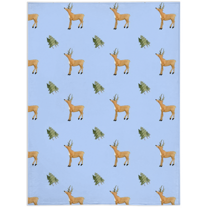 Deer and Trees  Pattern Minky Blanket (Blue)