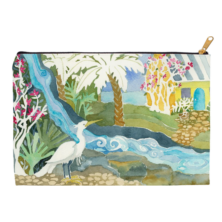 Snowy Egret Waterfall Accessory Pouch