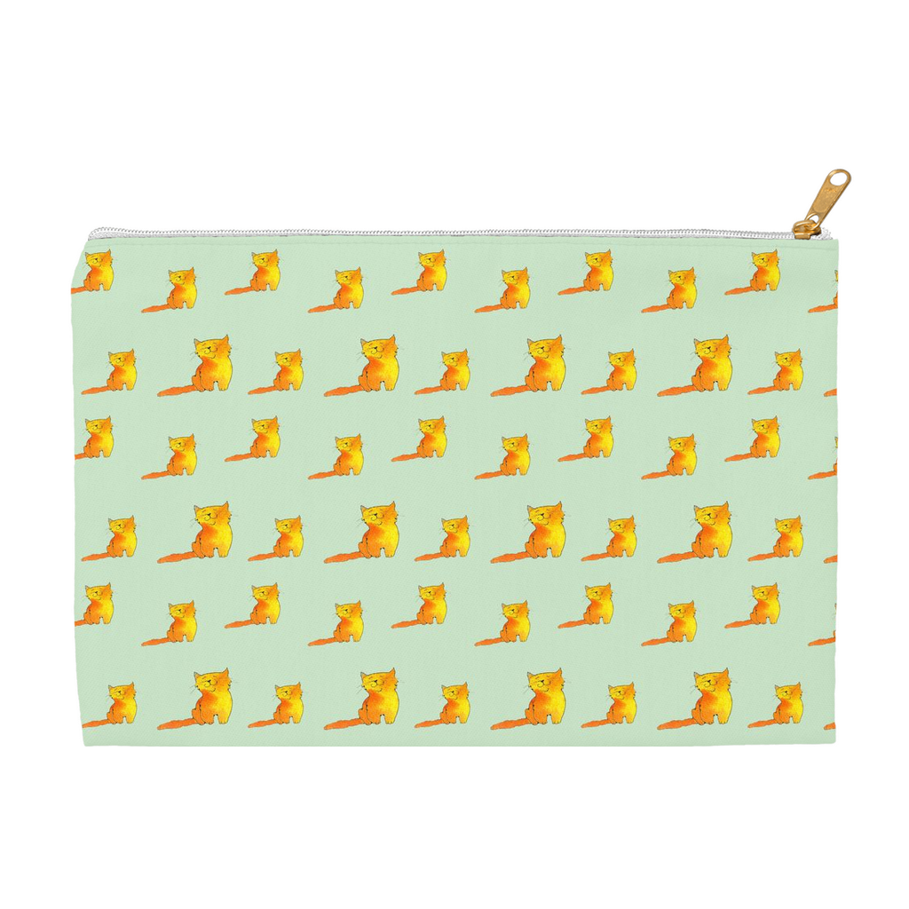Happy Cat Pattern Accessory Pouch (Green)