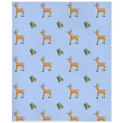 Deer and Trees  Pattern Minky Blanket (Blue)