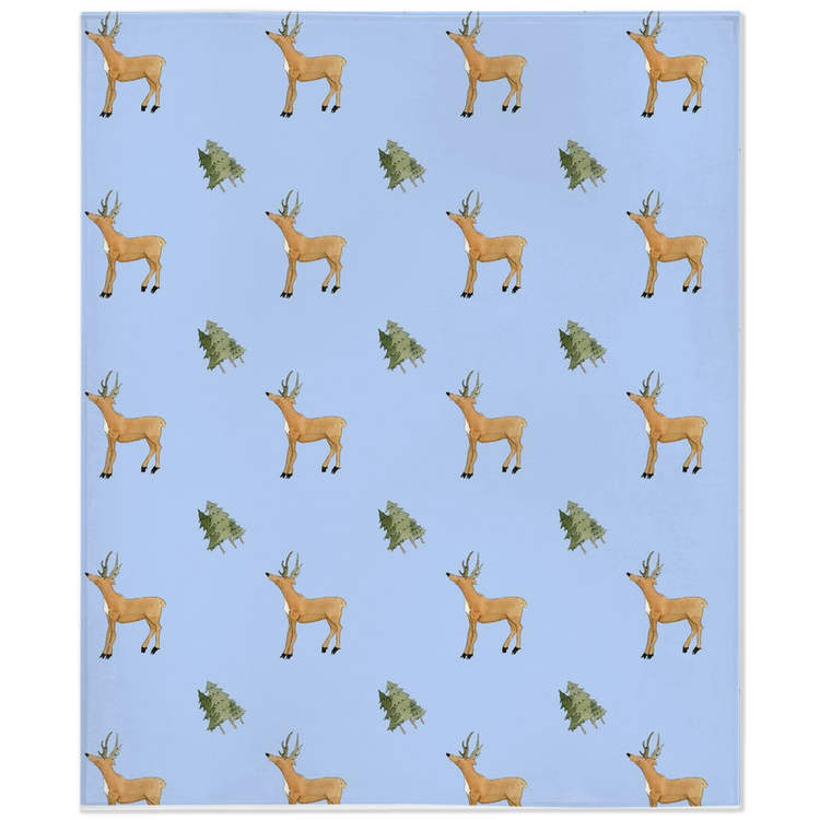 Deer and Trees  Pattern Minky Blanket (Blue)