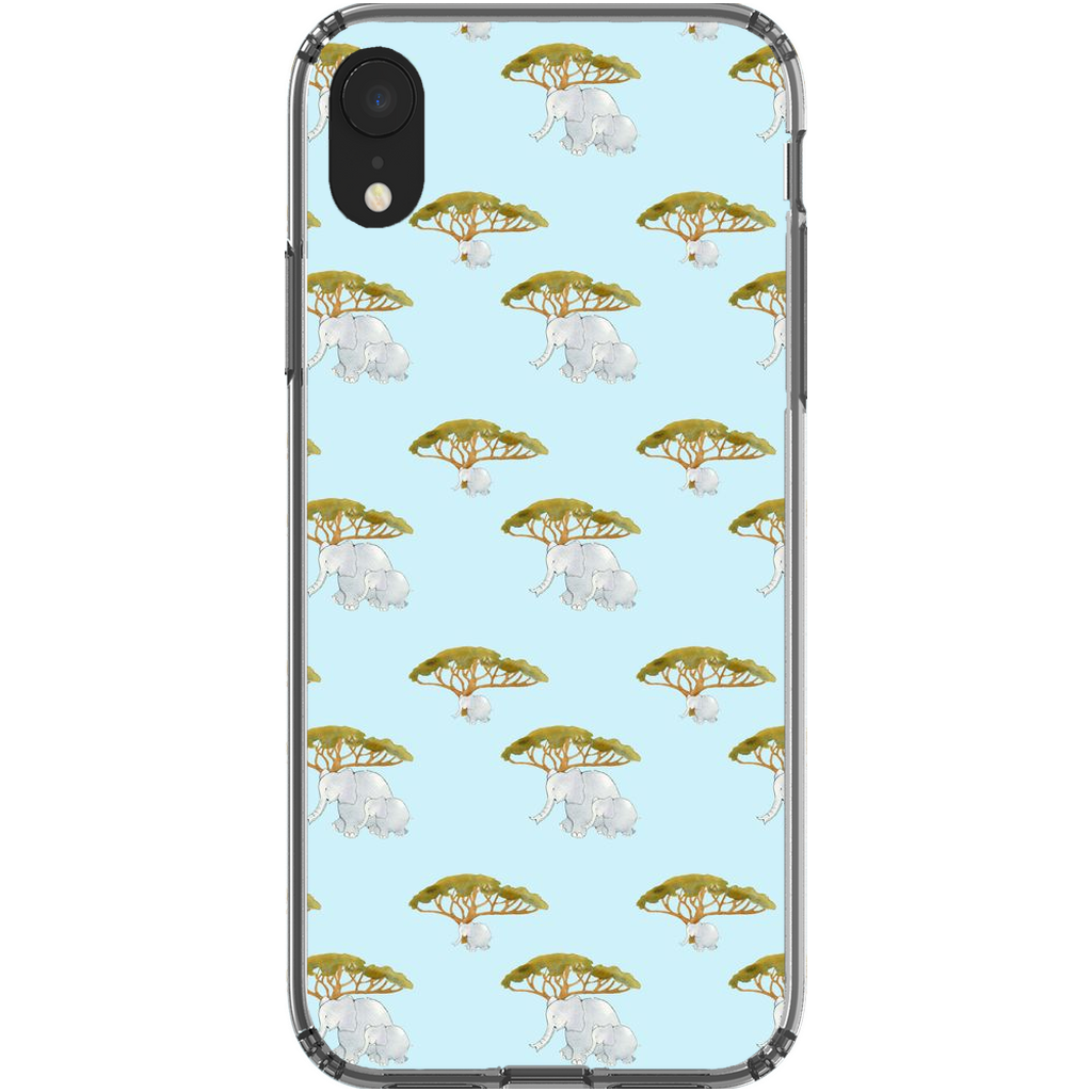 Elephant and Trees Pattern  iPhone Case (Blue)