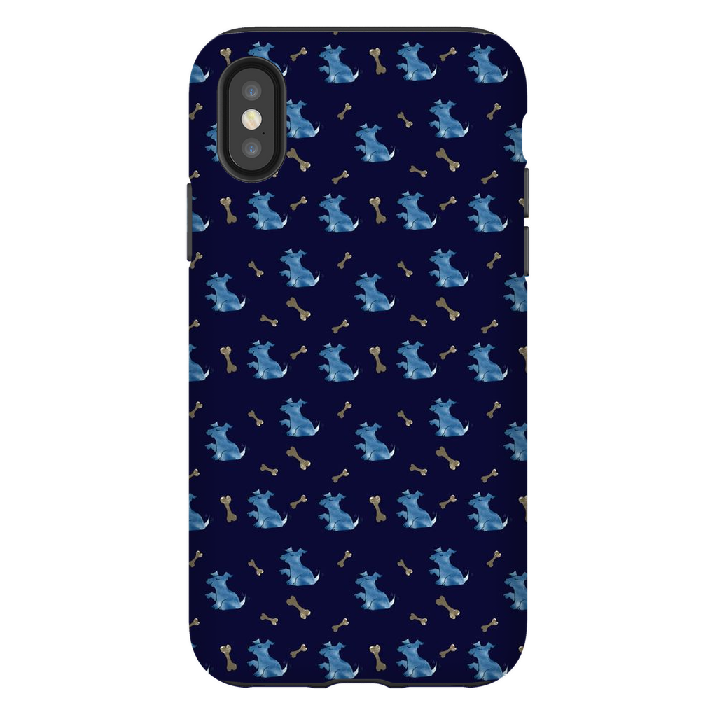 Simple Dog and Bone Pattern I Phone Case (Dark Blue)