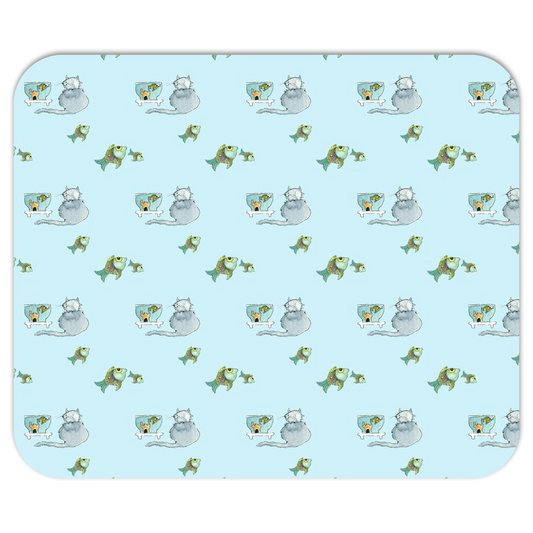 Cat and Fish Mousepad (blue)