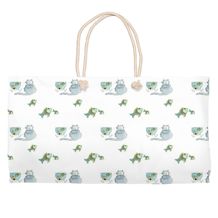 Cats and Fish Weekender Tote (White)
