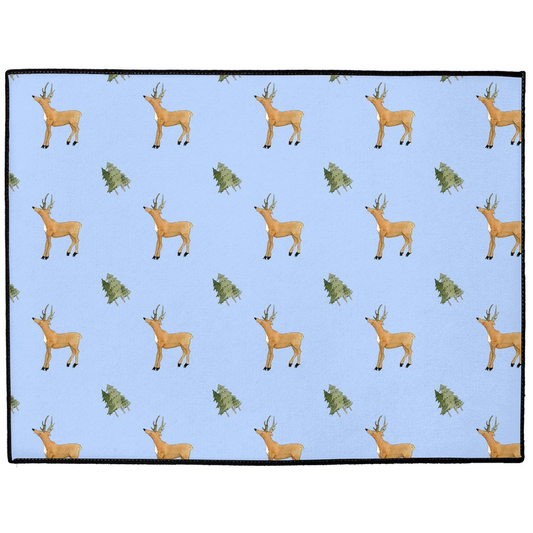 Deer and Trees Pattern Floor Mat (Blue)