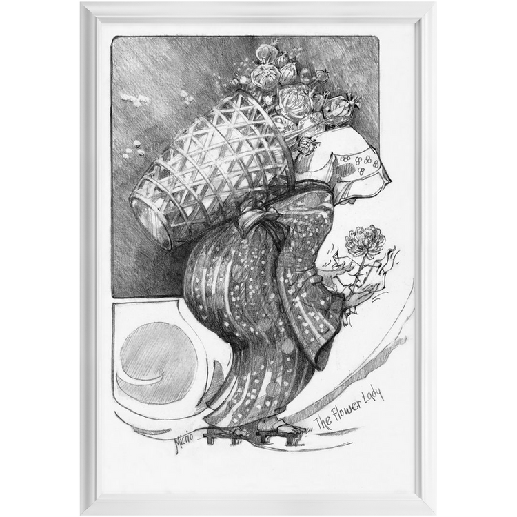 The Flower Lady with Basket Framed Print