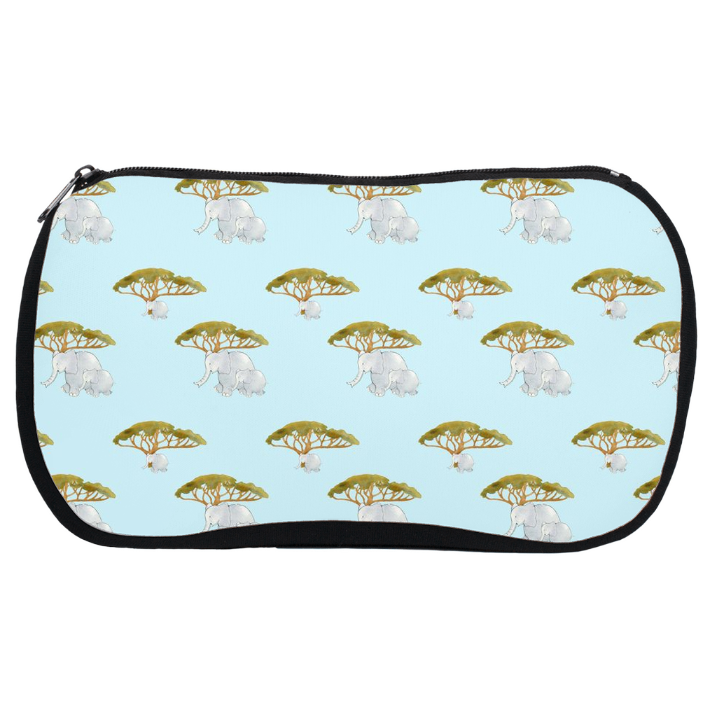 Elephant and Tree Pattern Cosmetic Bag (Blue)
