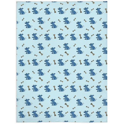 Simple Dog and Bone Pattern Minky Blanket (Blue)