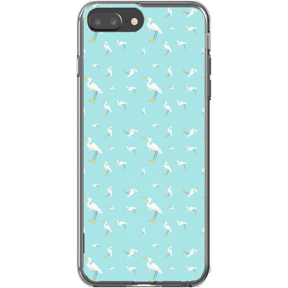 Snowy Egret  Pattern  iPhone Case (Blue)