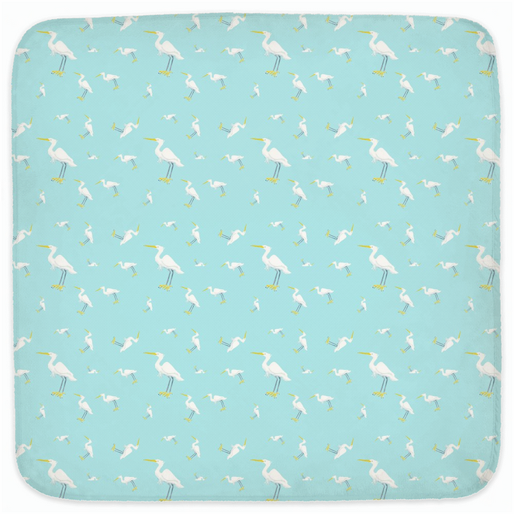 Snowy Egret Pattern Hooded Baby Towel (blue)