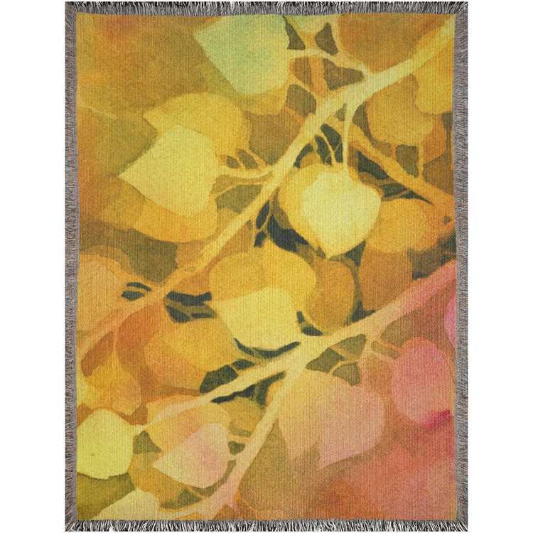 Golden Aspen Leaves Woven Blanket