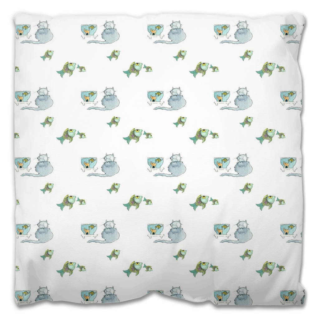 Cat and Fish Pattern (white)