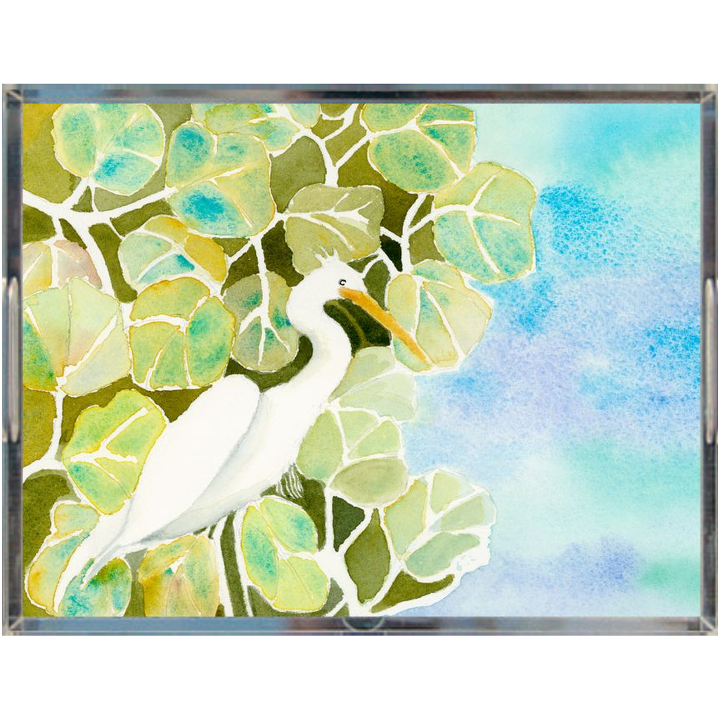 Snowy Egret and Sea Grapes Acrylic Tray