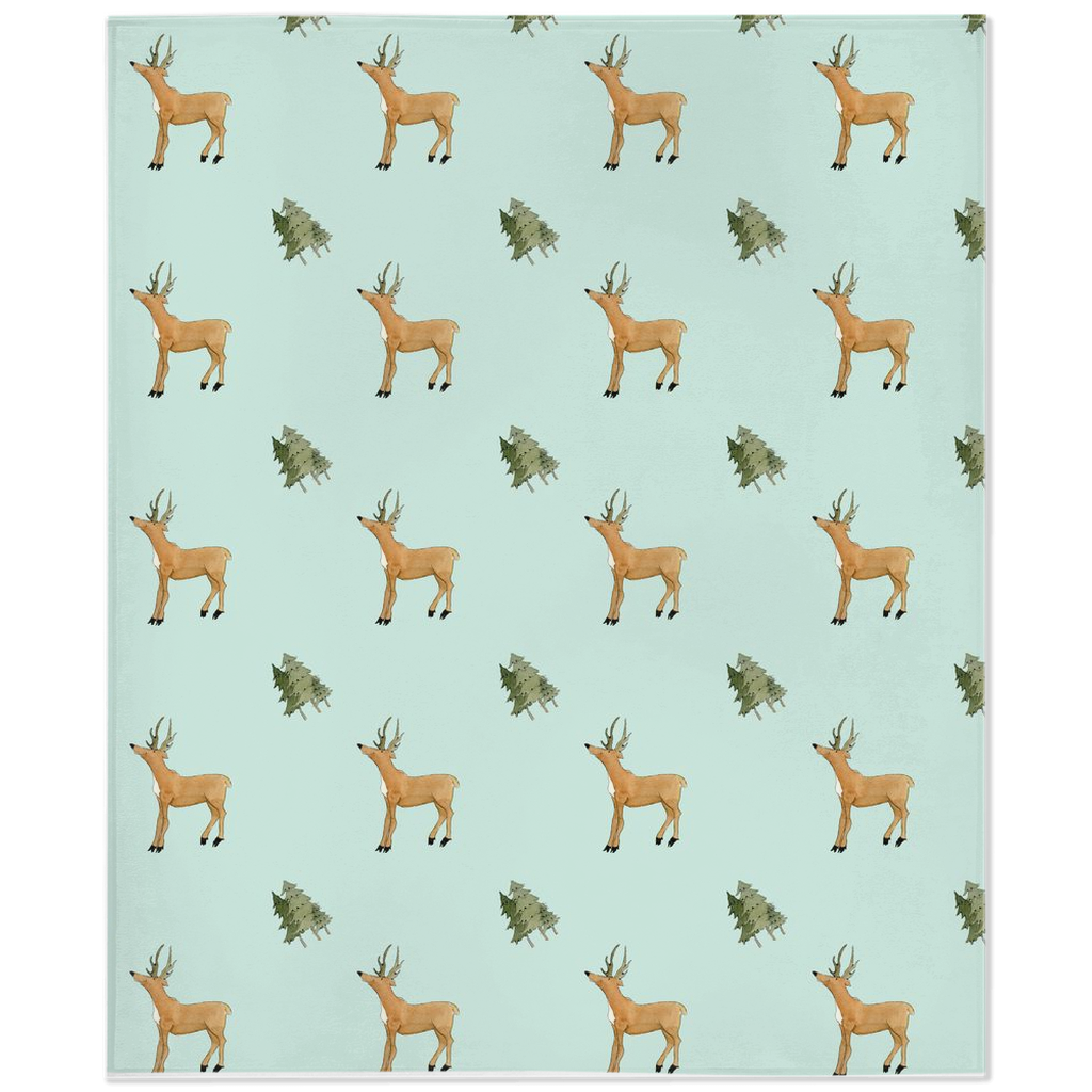 Deer and Trees  Pattern Minky Blanket (Green)