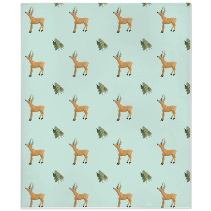 Deer and Trees  Pattern Minky Blanket (Green)