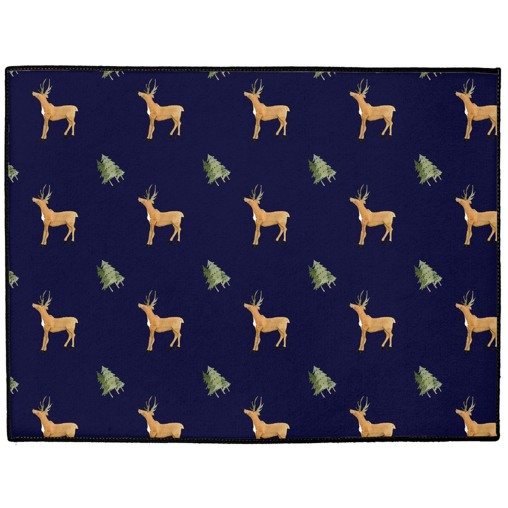 Deer and Trees Pattern Floor Mat (Dark Blue)