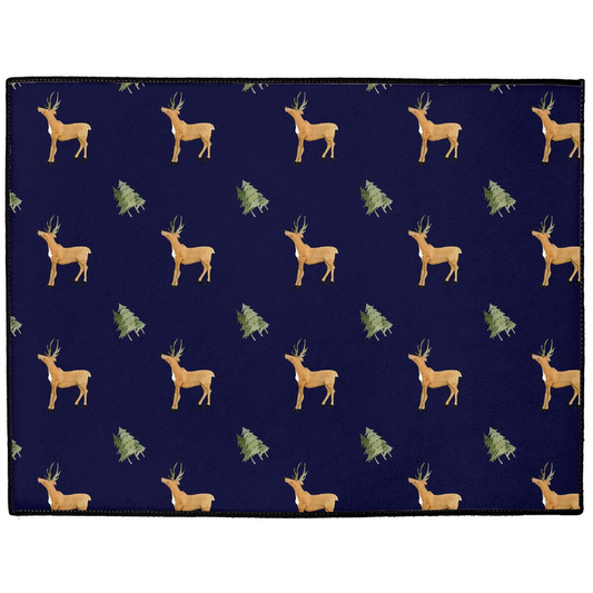 Deer and Trees Pattern Floor Mat (Dark Blue)