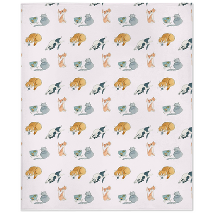 Cats Pattern Minky Blanket (White)