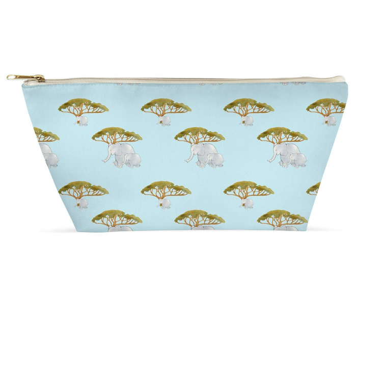 Elephants and Trees Pattern Accessory Pouch (Blue)