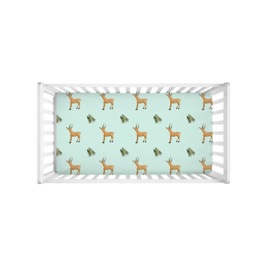 Deer and Trees  Pattern Crib Sheet (green)