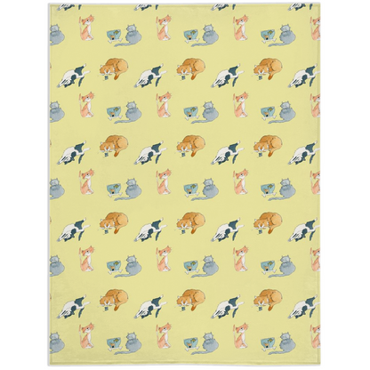 Cats Pattern Minky Blanket (Yellow)