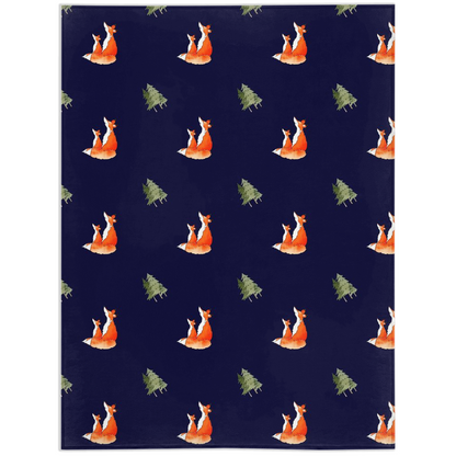 Fox and Trees  Pattern Minky Blanket (Dark Blue)