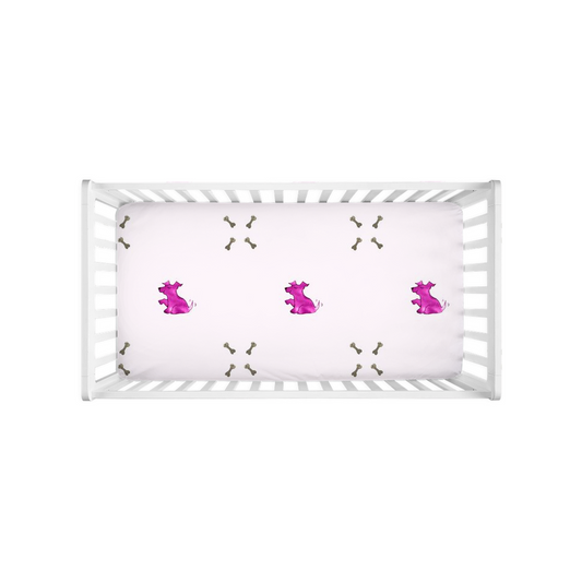 Simple Dog and Bone Pattern Crib Sheet (Pink)