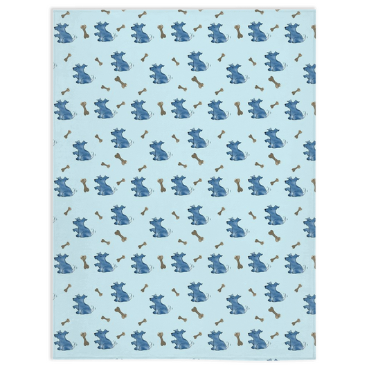 Simple Dog and Bone Pattern Minky Blanket (Blue)