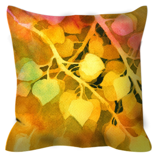 Golden Aspen Leaves Outdoor Pillow