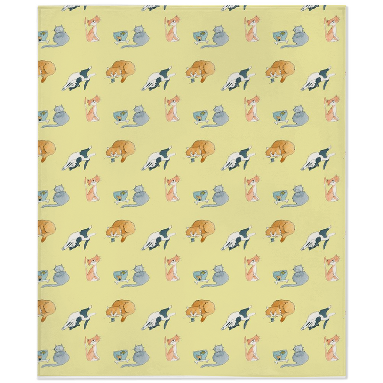 Cats Pattern Minky Blanket (Yellow)