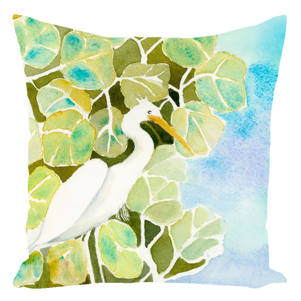 Snowy Egret and Sea Grapes Throw Pillow