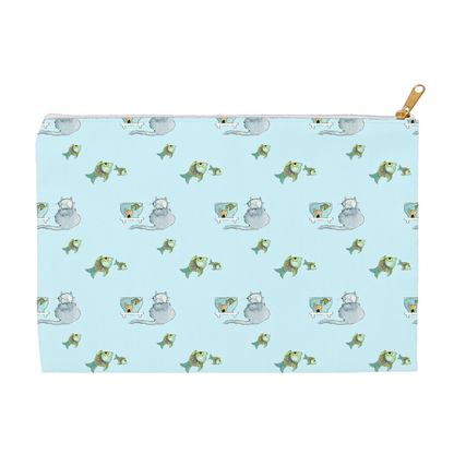 Cat and Fish Pattern Accessory Pouch (Blue)