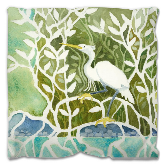 Snowy Egret Mangrove Outdoor Pillow