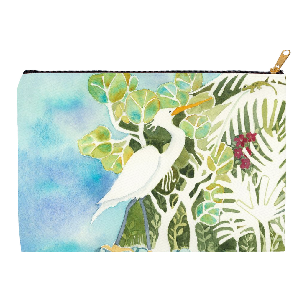 Snowy Egret and Gecko Accessory Pouch