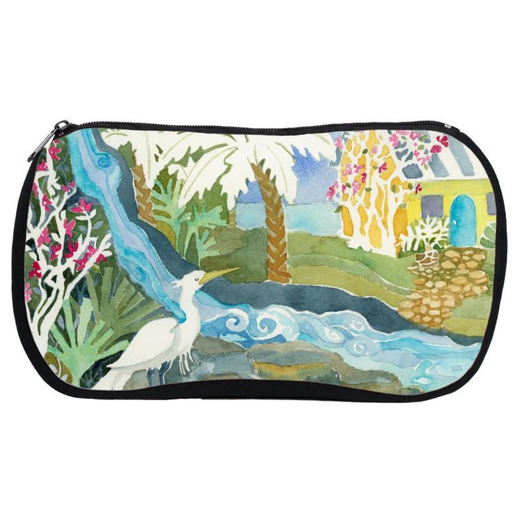 Snowy Egret Waterfall Cosmetic Bag