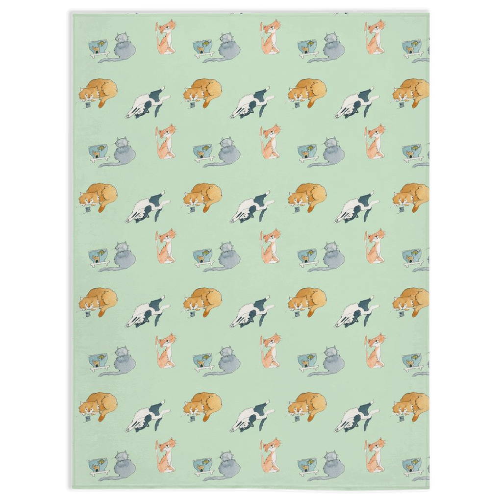 Cats Pattern Minky Blanket (Green)