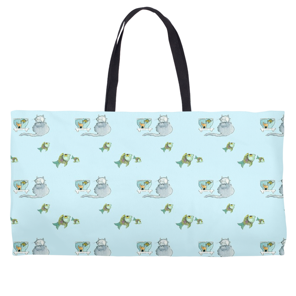 Cats and Fish Weekender Tote (Blue)