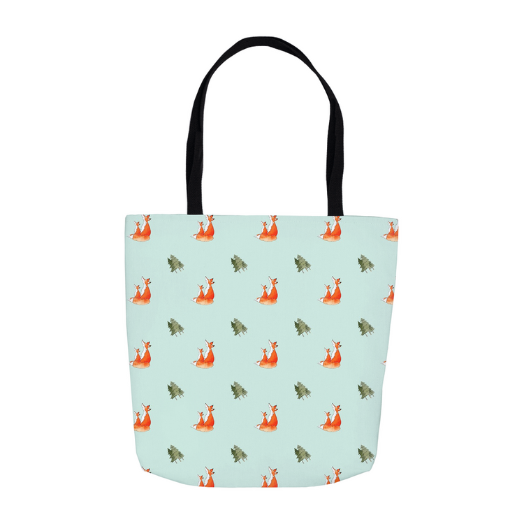 Fox and Trees Tote Bag (Light Green)