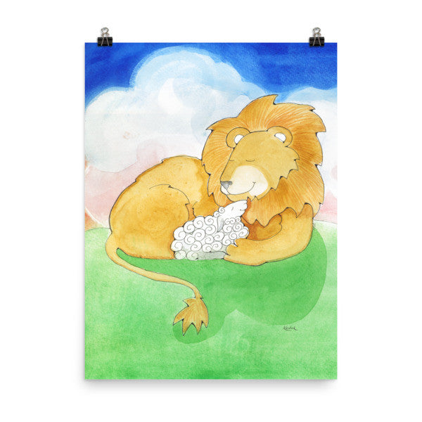 Lion and Lamb Together Photo Paper Poster