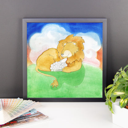 Lion and Lamb Framed Photo Paper Poster