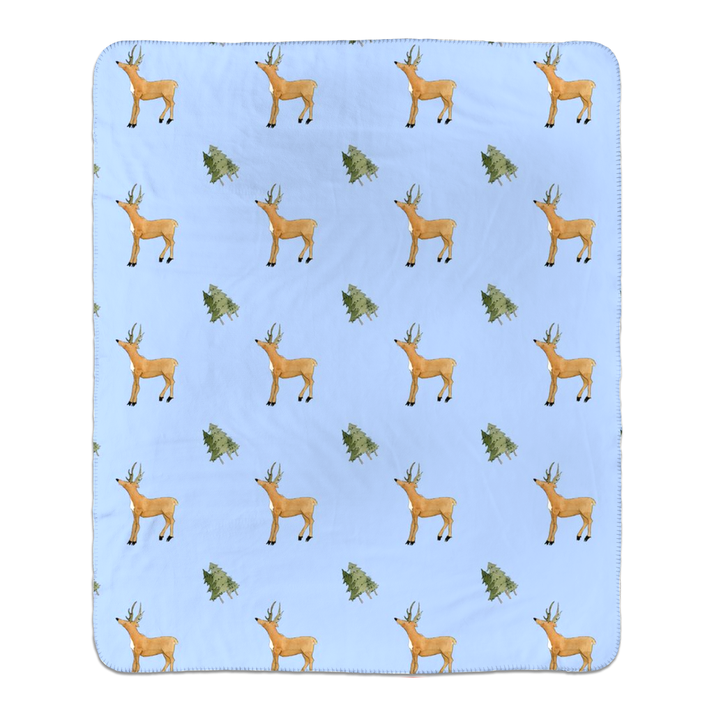 Deer and Trees Pattern Sherpa Blanket (Blue)