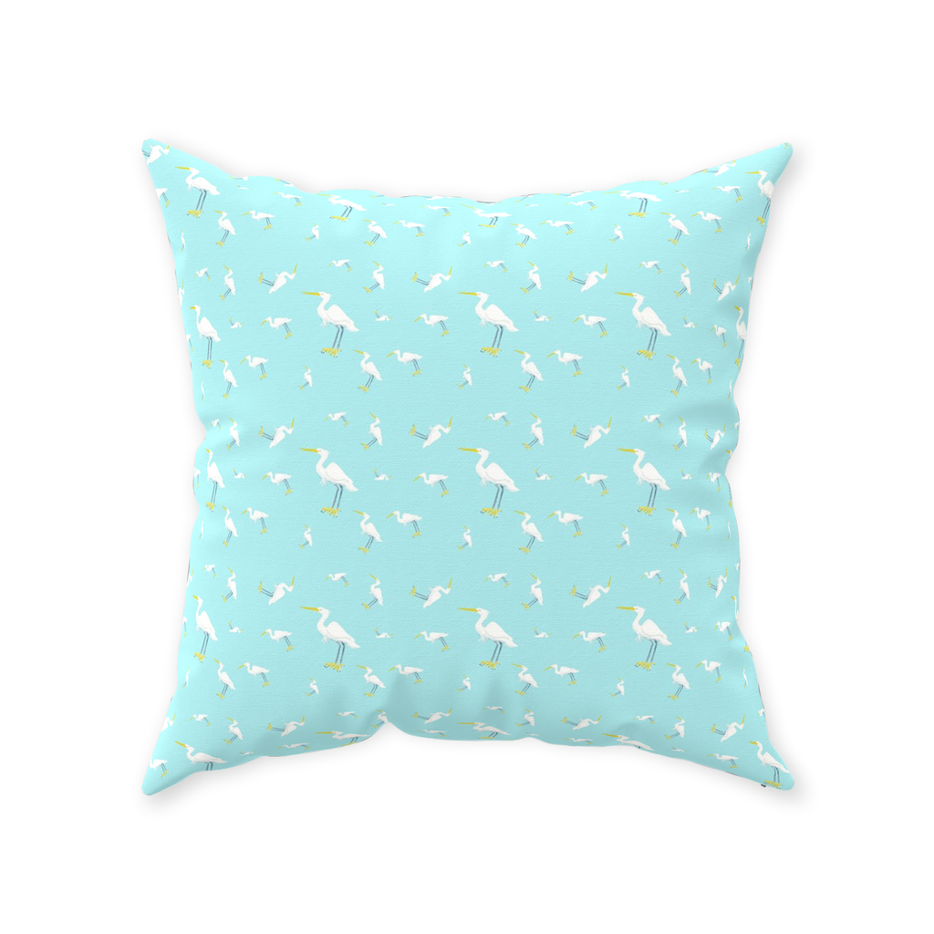 Snowy Egret Pattern Throw Pillow