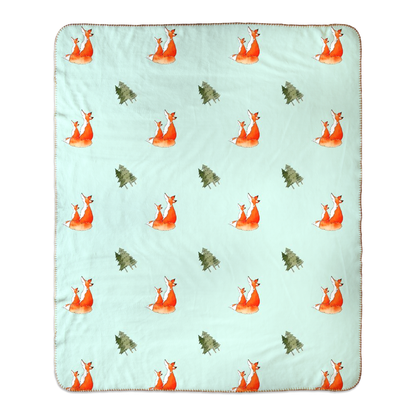 Foxes and Trees Sherpa Blanket - (Green)