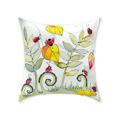 Ladybugs and Leaves letter L Throw Pillow