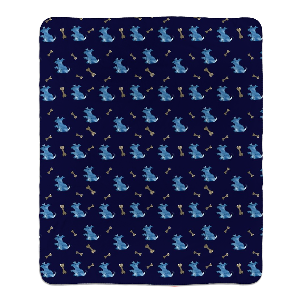 Simple Dog and Bone Pattern Sherpa Blanket (Dark Blue)