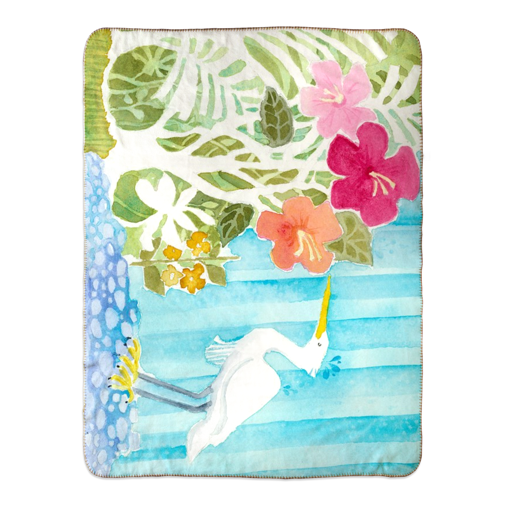 Snowy Egret Fleece Sherpa Blanket