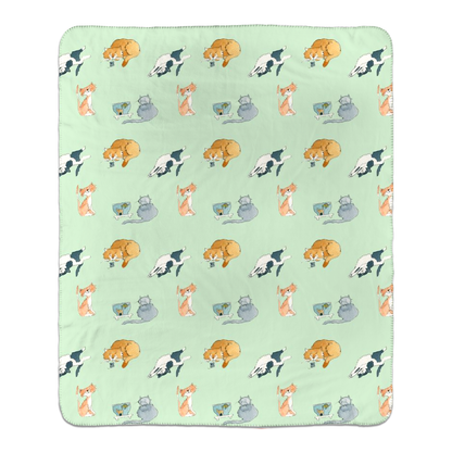 Cats Pattern Sherpa Blanket - (Green)