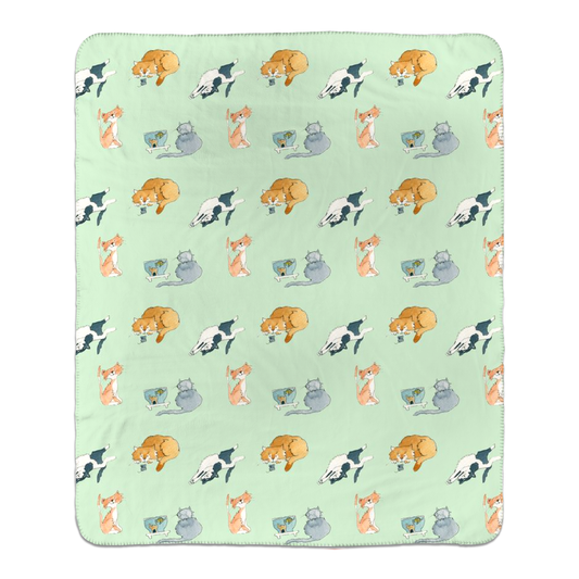 Cats Pattern Sherpa Blanket - (Green)