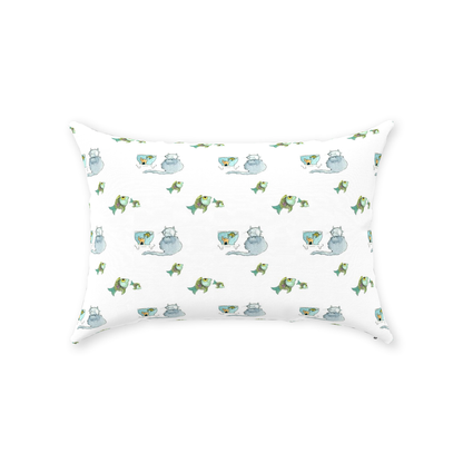 Cat and Fish Throw Pillow (white)